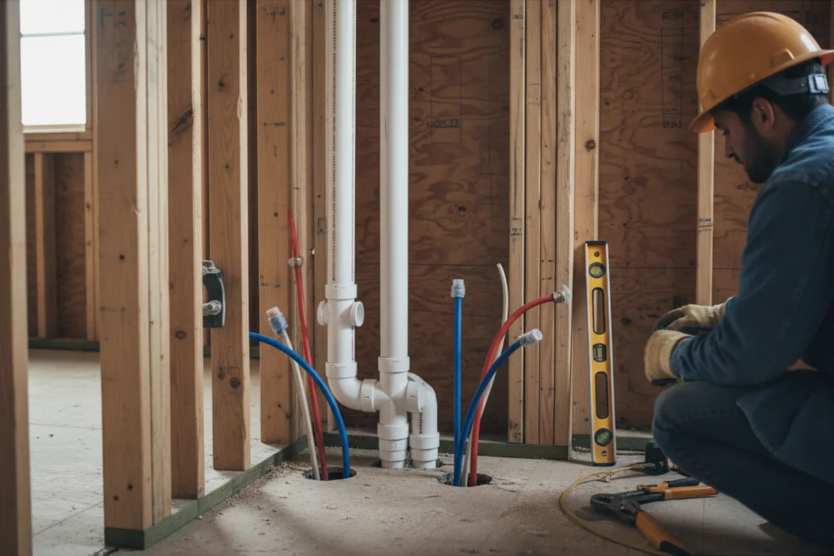 Drain and supply rough-in during Leak Detection in Orleans